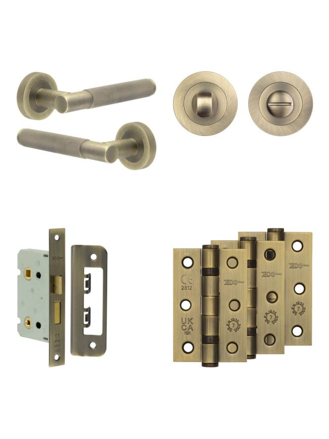 Complete Bari Door Handle Pack - Bathroom - Antique Brass - By Frelan Hardware - JE-D5B3-AB