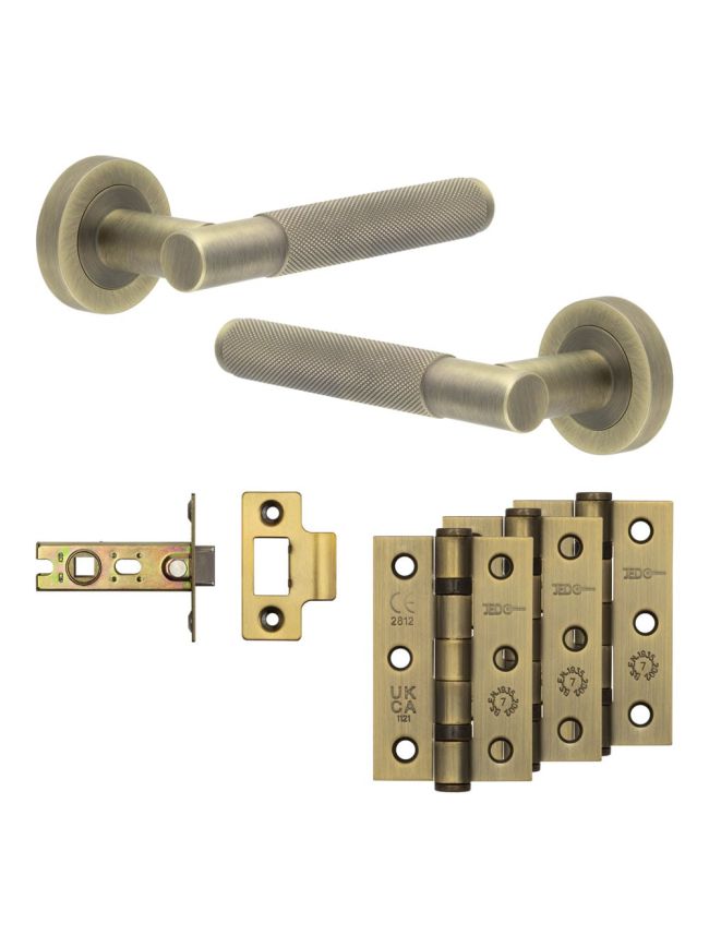 Complete Bari Door Handle Pack - Internal Doors - Antique Brass - By Frelan Hardware - JE-D1B-AB