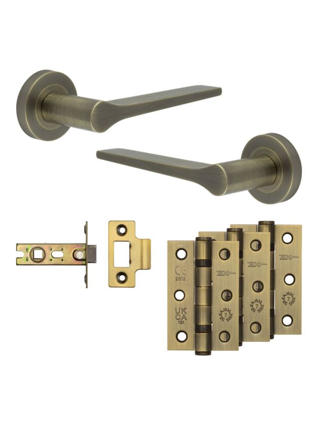 Complete Gio Door Handle Pack - Internal Doors - Antique Brass - By Frelan Hardware - JE-E1B-AB