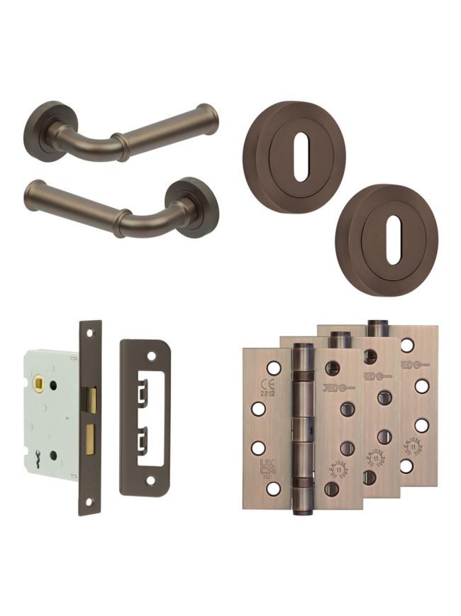 Complete Classic Door Handle Pack - Sashlock - Dark Bronze - 76mm / 4-inch Hinges - JE-A8A8-DB