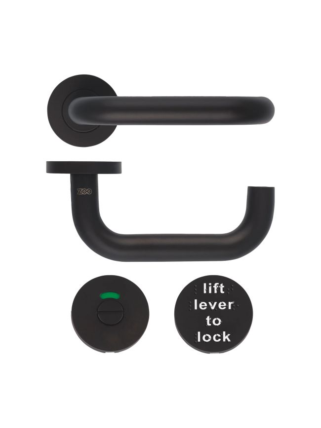 Zoo Hardware 19mm Lift to Lock Tubular Return to Door Lever set -Push On Rose - Grade 304 - Black