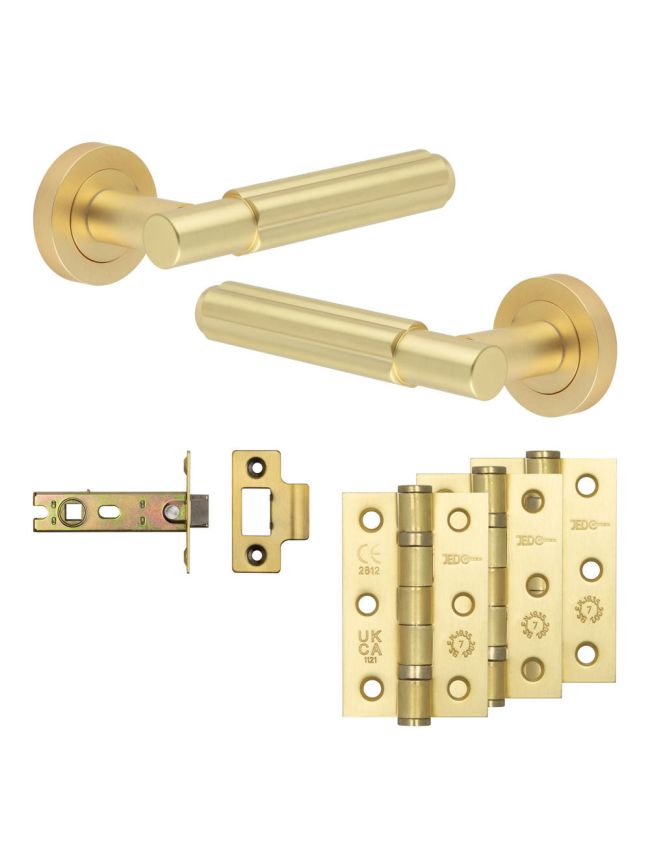 Complete Bloom Door Handle Pack - Internal Doors - Satin Brass - 76mm / 3-inch Hinges - JE-B3B-SB