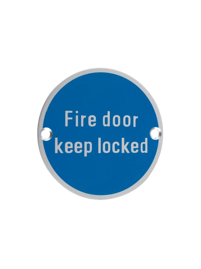 Zoo Hardware Signage - Fire Door Keep Locked - Satin Aluminium