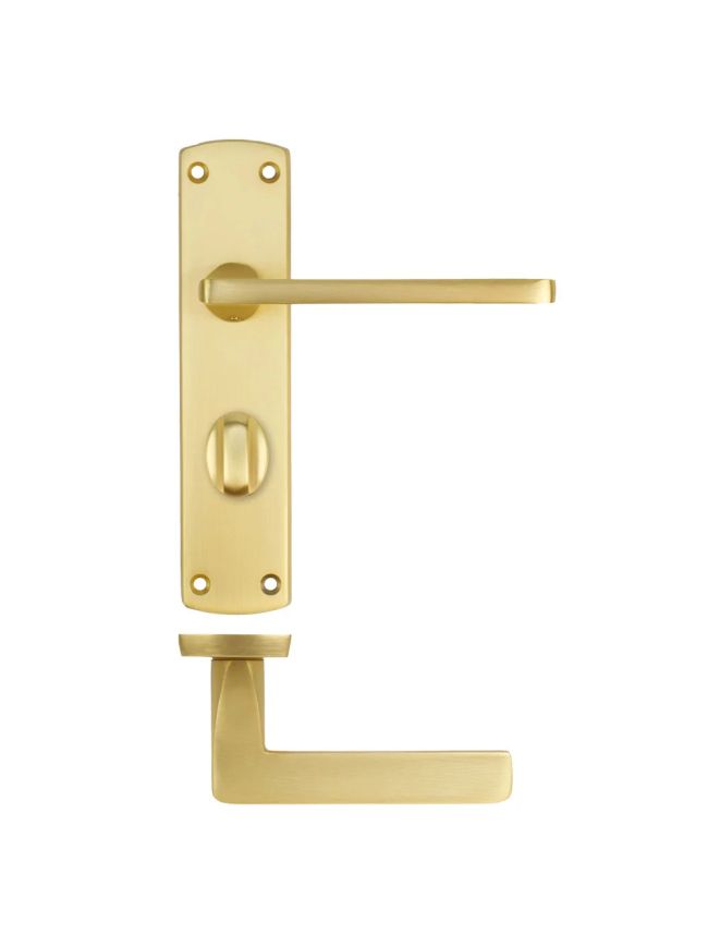 Zoo Hardware Leon lever on bathroom backplate - Satin Brass