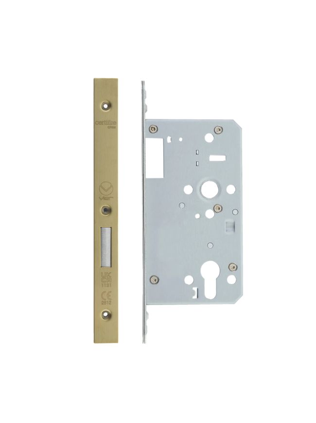 Zoo Hardware Din Euro Deadlock- Backset 60mm - 2 Pc Forend - Square - PVDSB - Single Throw - Satin