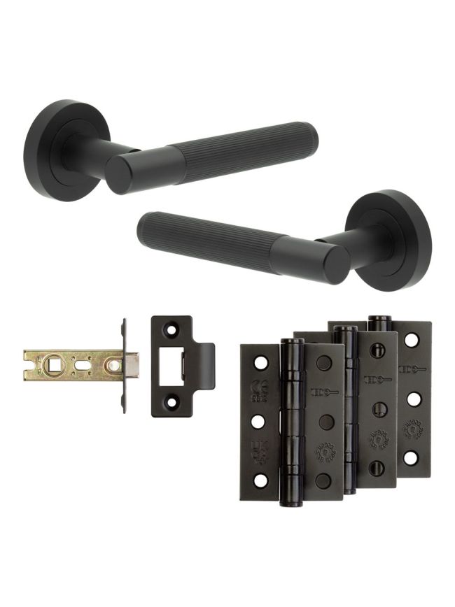 Complete Venice Door Handle Pack - Internal Doors - Matt Black - 64mm / 3-inch Hinges - JE-F2B-MB