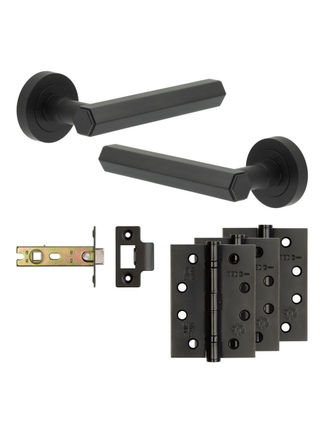 Complete Hex Door Handle Pack - Internal Doors - Black - By Frelan Hardware - JE-C4A-MB