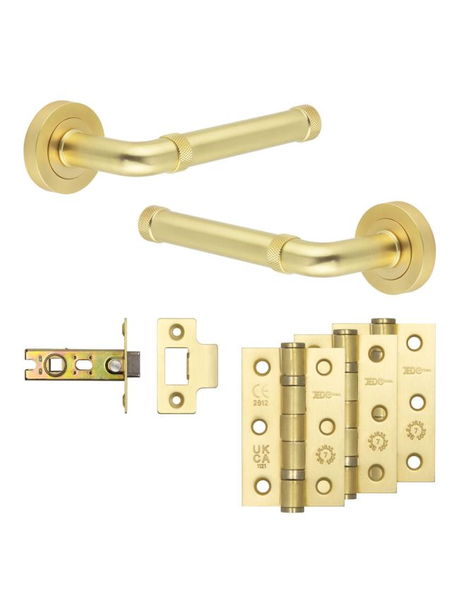 Complete Midtown Door Handle Pack - Internal Doors - Satin Brass - 64mm / 3-inch Hinges - JE-G1B-SB