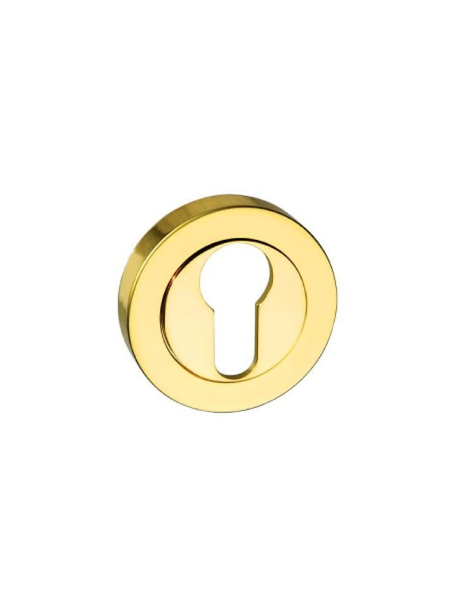 Mediterranean Euro Escutcheons on Round Rose - Polished Brass (Pair)