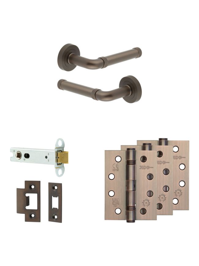 Complete Midtown Door Handle Pack - Heavy Duty Latch - Dark Bronze - 102mm / 4-inch Hinges - JE-G22A-DB
