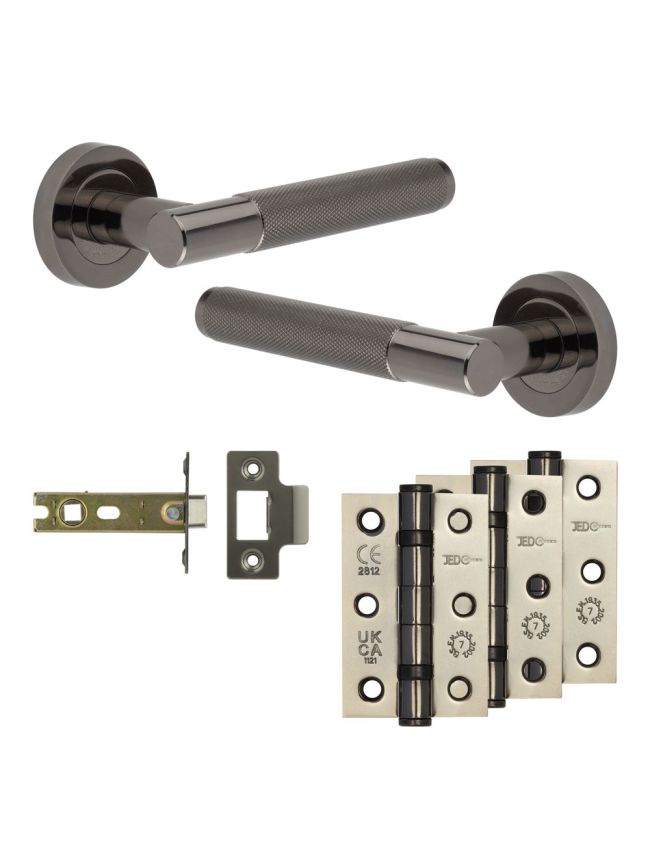 Complete Bari Door Handle Pack - Internal Doors - Black Nickel - 76mm / 3-inch Hinges - JE-D3B-BN