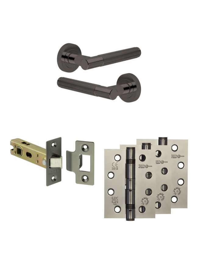 Complete Venice Door Handle Pack - Internal Doors - Black Nickel - 76mm / 4-inch Hinges - JE-F3A-BN