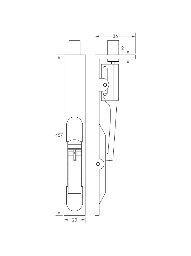 Stainless Steel Lever Action Flushbolts Square Forend 457x20mm Satin Stainless Steel - By Frelan Hardware - JSS53