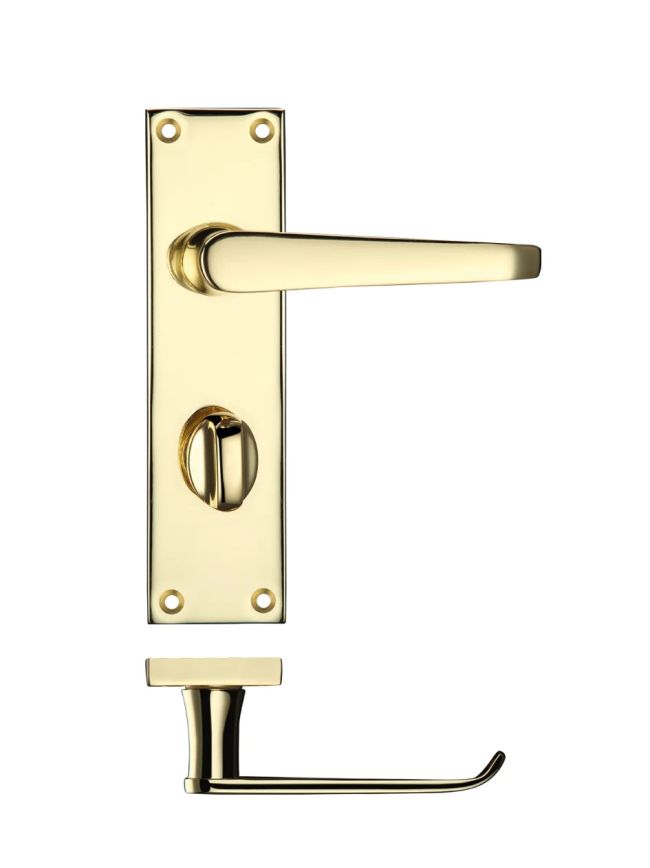 Zoo Hardware Project Victorian flat lever on bathroom backplate - 150 x 40mm - Electro Brass