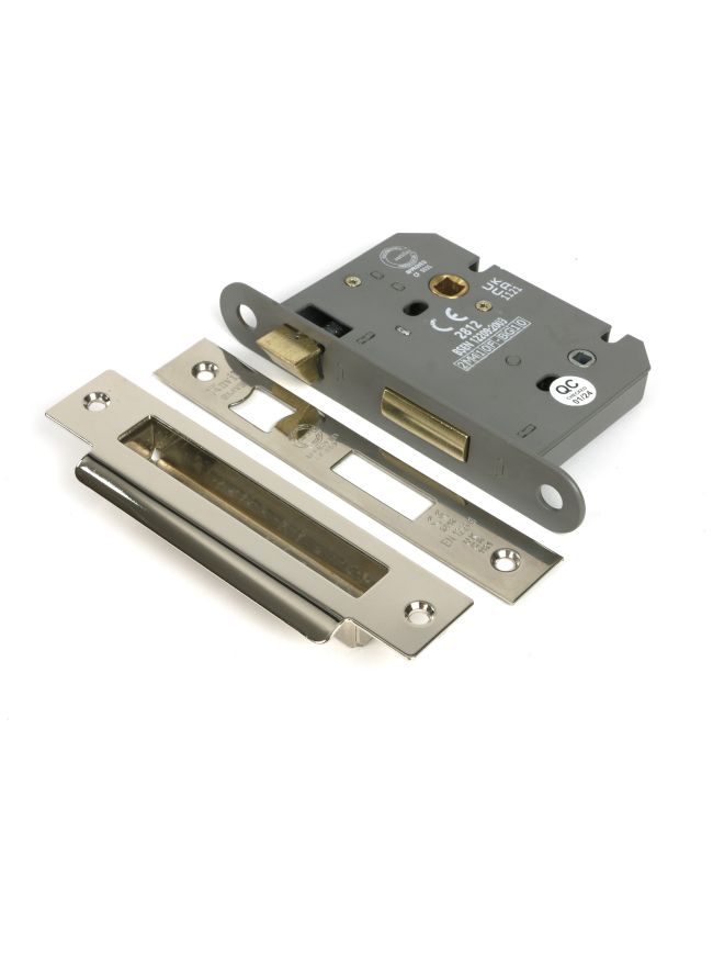Polished Nickel 3" Heavy Duty Bathroom Mortice Lock