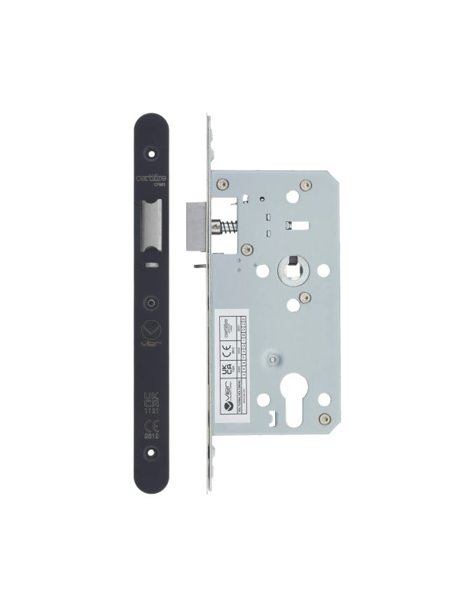 Zoo Hardware 2 Piece - DIN night latch - 72mm c/c - backset 55mm - radius - Black