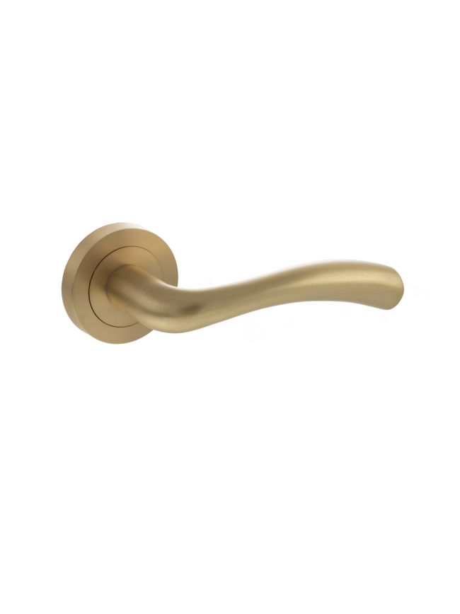 STATUS Texas Lever Door Handle on Round Rose - Satin Brass (Pair)