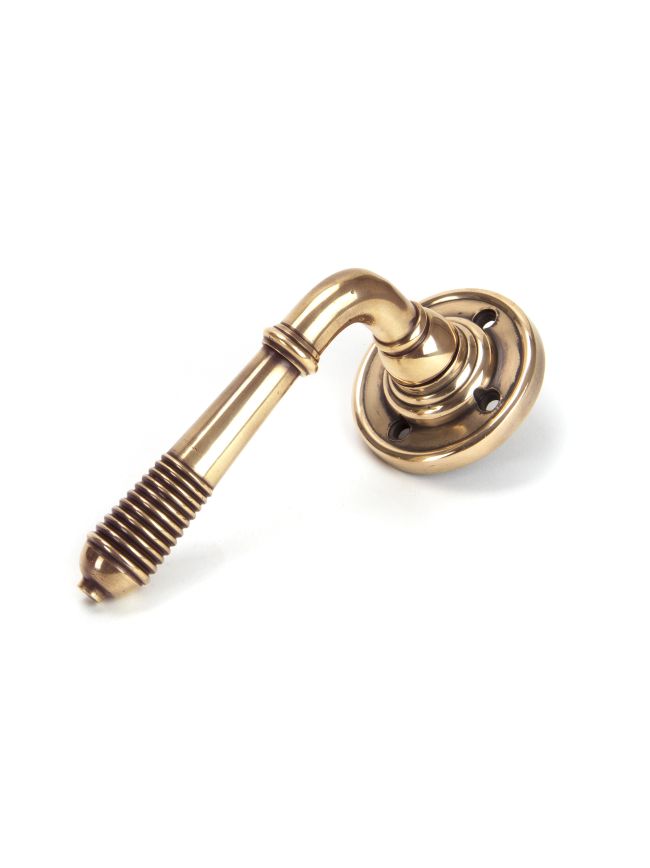 Polished Bronze Reeded Lever on Rose Set - Unsprung