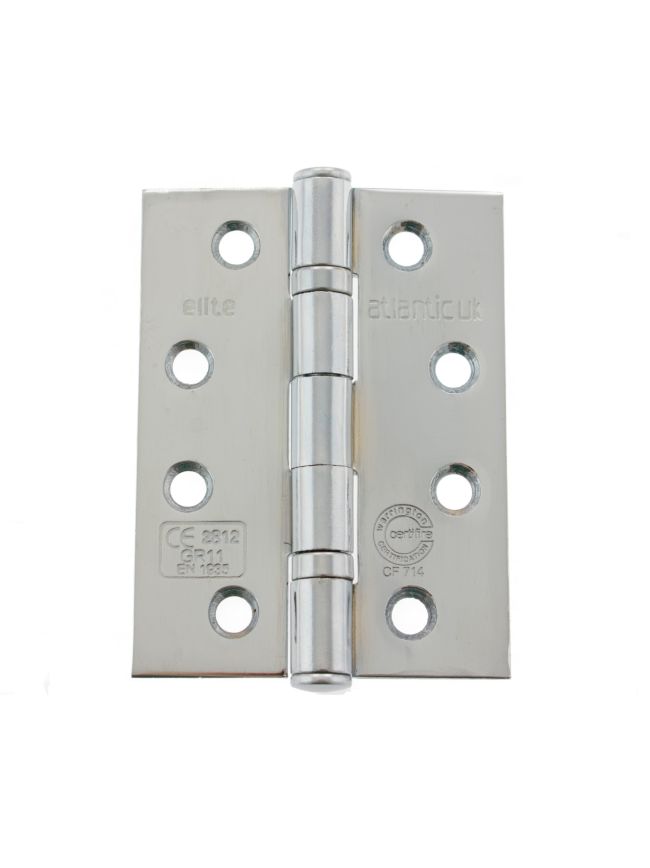 Atlantic Ball Bearing Hinges Grade 11 Fire Rated 4" x 3" x 2.5mm - Polished Chrome (Pair)