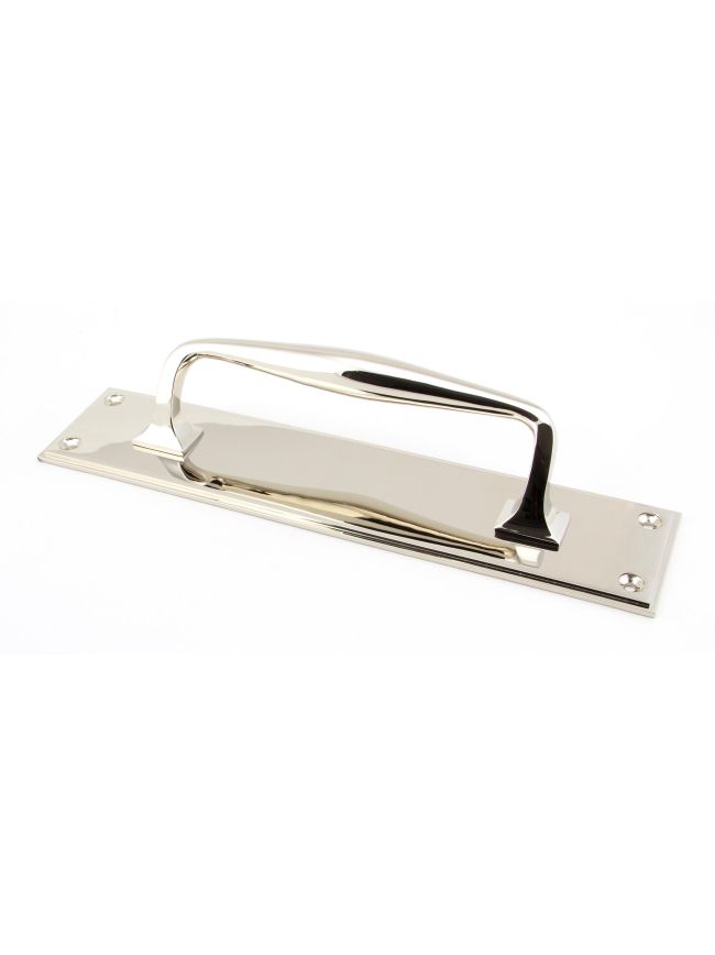 Polished Nickel 300mm Art Deco Pull Handle on Backplate
