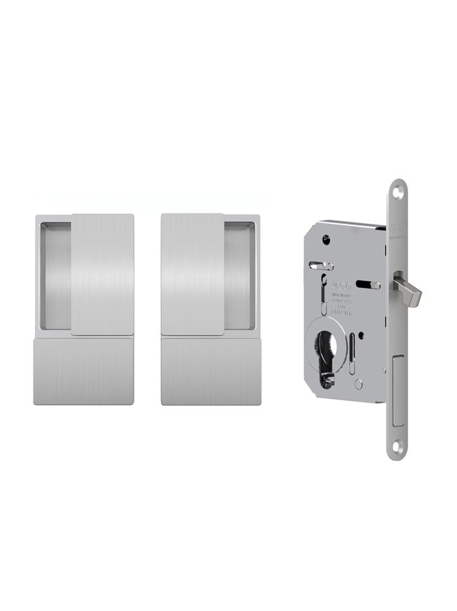 AGB Wave Flush Pocket Door Handle & Euro Profile Lock Set - Satin Chrome