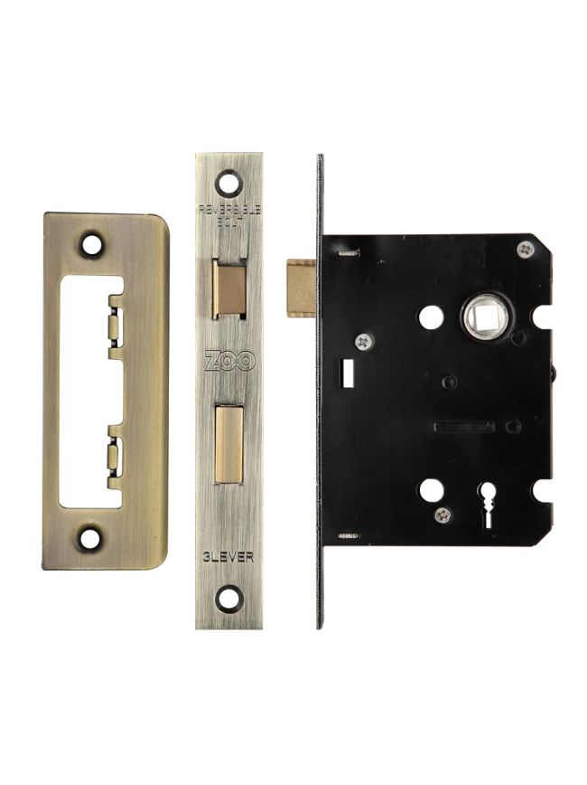 Zoo Hardware 3 Lever Mortice Sashlock, 76mm - 57mm Centres, Square, Florentine Bronze Finish