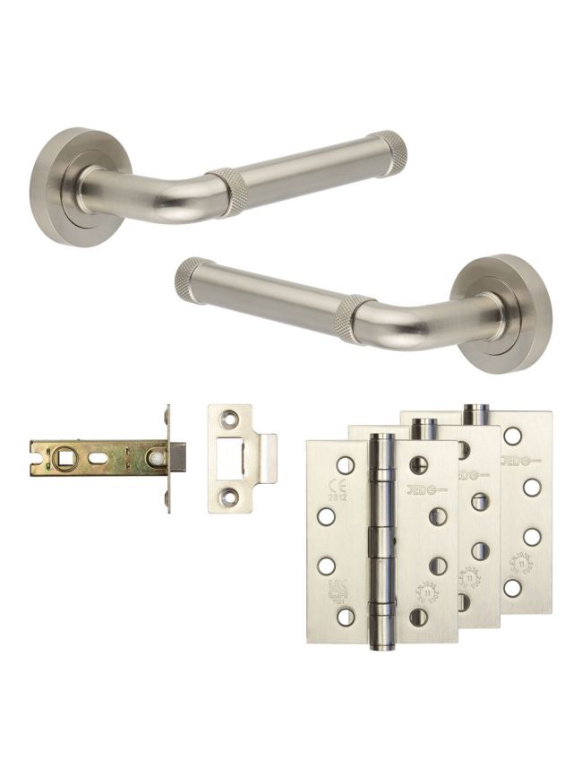 Complete Midtown Door Handle Pack - Internal Doors - Satin Nickel - 76mm / 4-inch Hinges - JE-G3A-SN