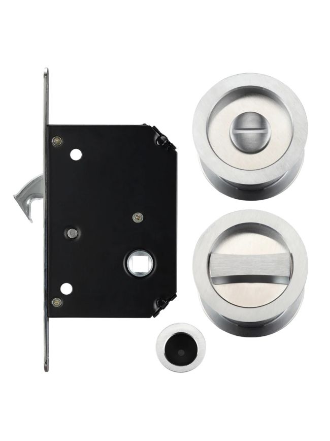 Zoo Hardware Sliding Door Lock Set - Suitable for 35-45mm Thick Doors - Satin Chrome