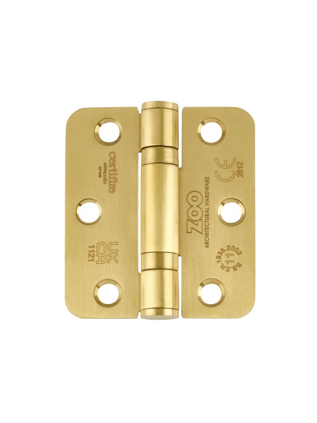 Zoo Hardware Grade 11 Ball Bearing Hinge Stainless Steel Radius - Grade 201 -76 x 67 x 2.5mm - PVD Satin Brass