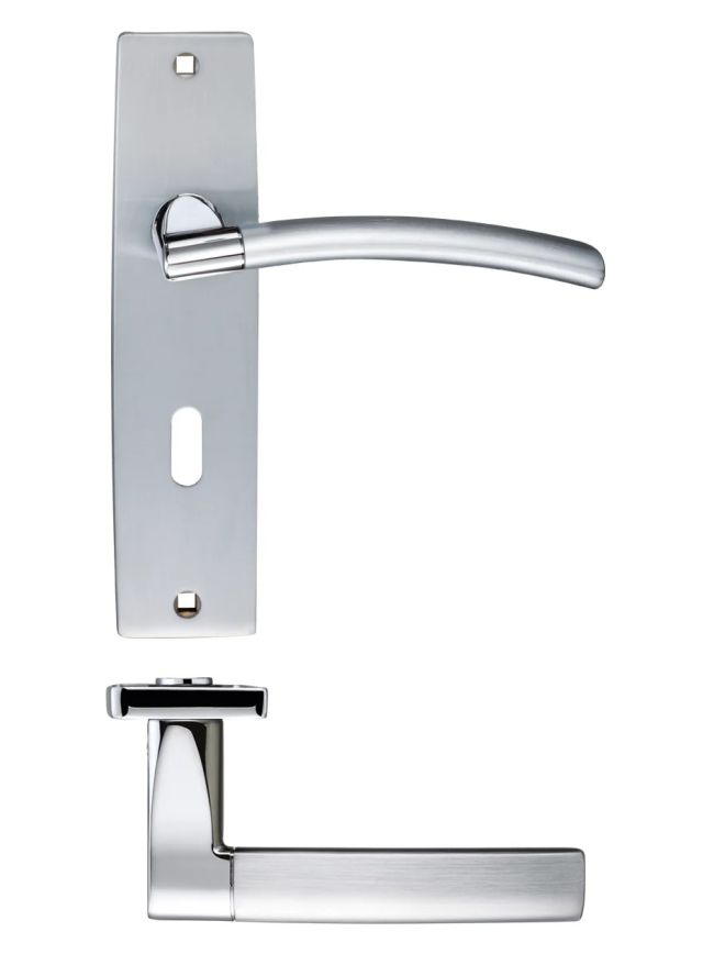 Zoo Hardware Amalfi lever on lock backplate - Satin Chrome / Polished Chrome