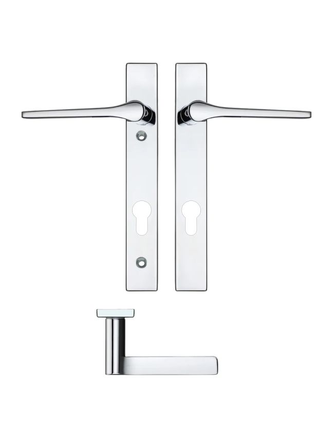 Zoo Hardware Draco Lever Euro Lock (92mm c/c) On Narrow Backplate - 220x32mm - Polished Chrome