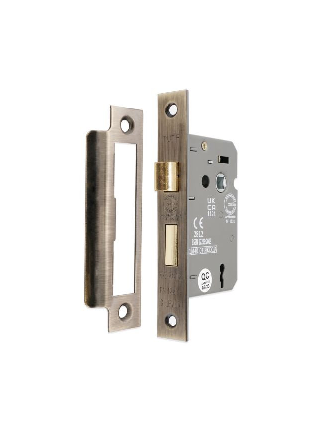 2.5" CE 3 Lever Mortice Sash Lock FD60 - Antique Brass