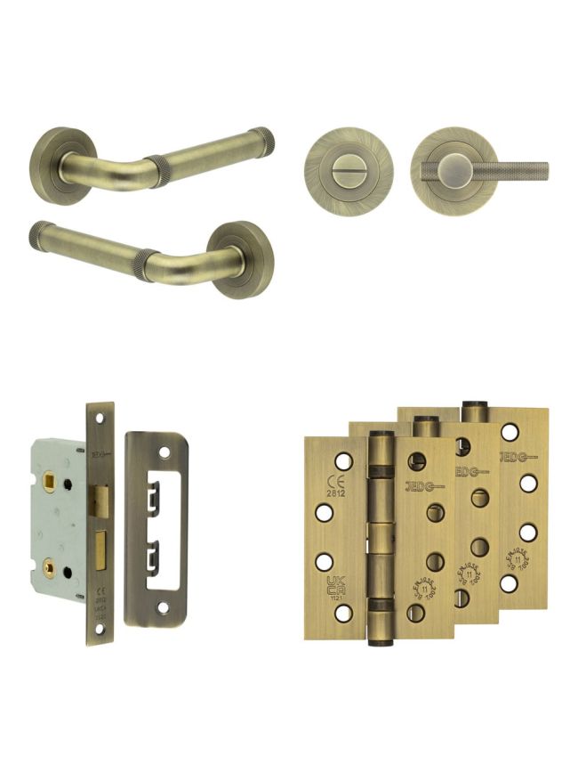 Complete Midtown Door Handle Pack - Bathroom - Antique Brass - By Frelan Hardware - JE-G5A1-AB
