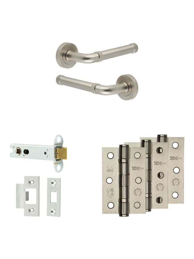 Complete Midtown Door Handle Pack - Heavy Duty Latch - Satin Nickel - 102mm / 3-inch Hinges - JE-G22B-SN