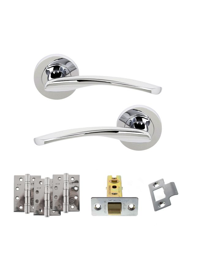 STATUS Arizona Door Handle Pack (Latch Set - 2.5" CE Latch, 4" Fire Rated Hinges x3) - Polished Chrome