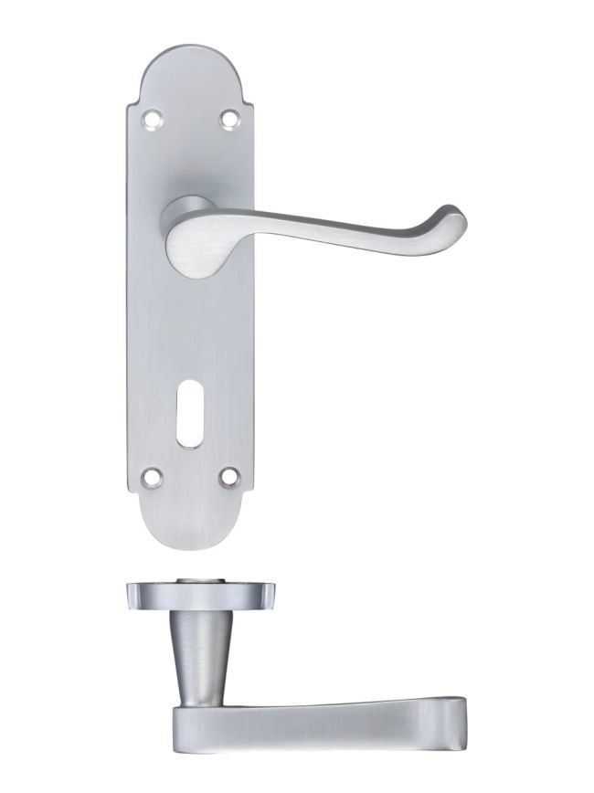 Zoo Hardware Project Oxford lever on lock backplate - 168mm x 42mm - Satin Chrome
