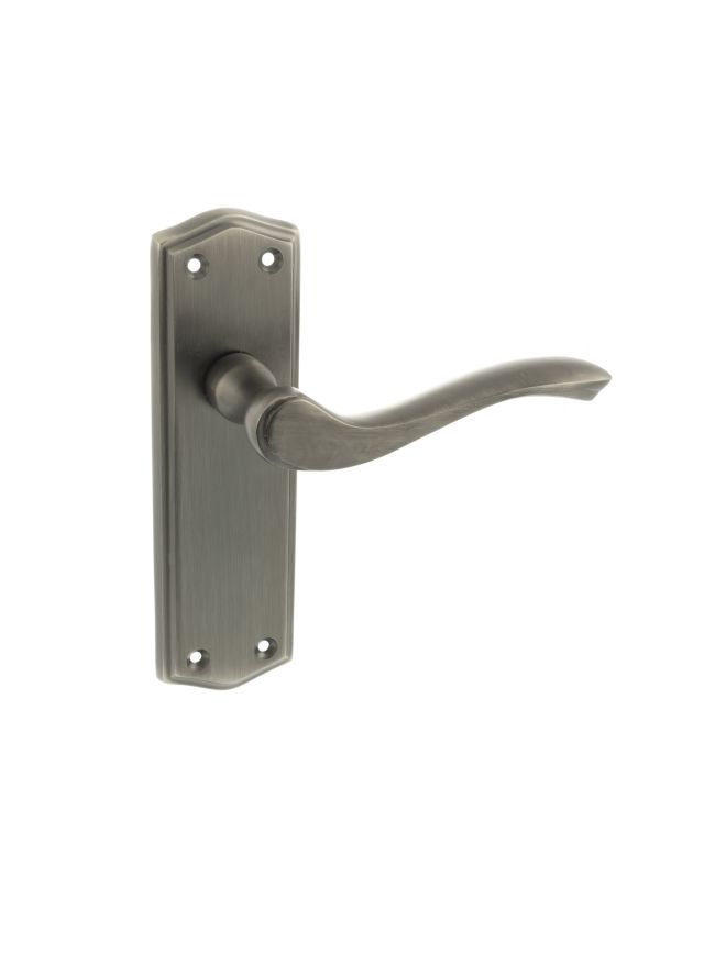 Old English Warwick Latch Lever Door Handle on Backplate - Matt Gun Metal (Pair)