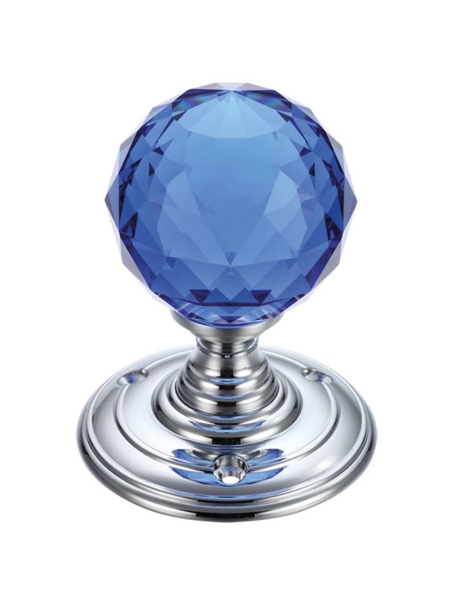 Zoo Hardware Glass Ball Mortice Knob - Facetted 55mm - Polished Chrome / Blue Glass