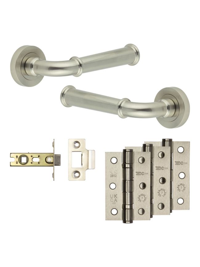 Complete Classic Door Handle Pack - Internal Doors - Satin Nickel - 64mm / 3-inch Hinges - JE-A1B-SN