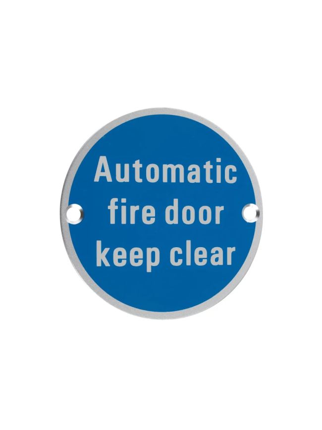 Zoo Hardware Signage - Automatic Fire Door Keep Clear - Satin Aluminium