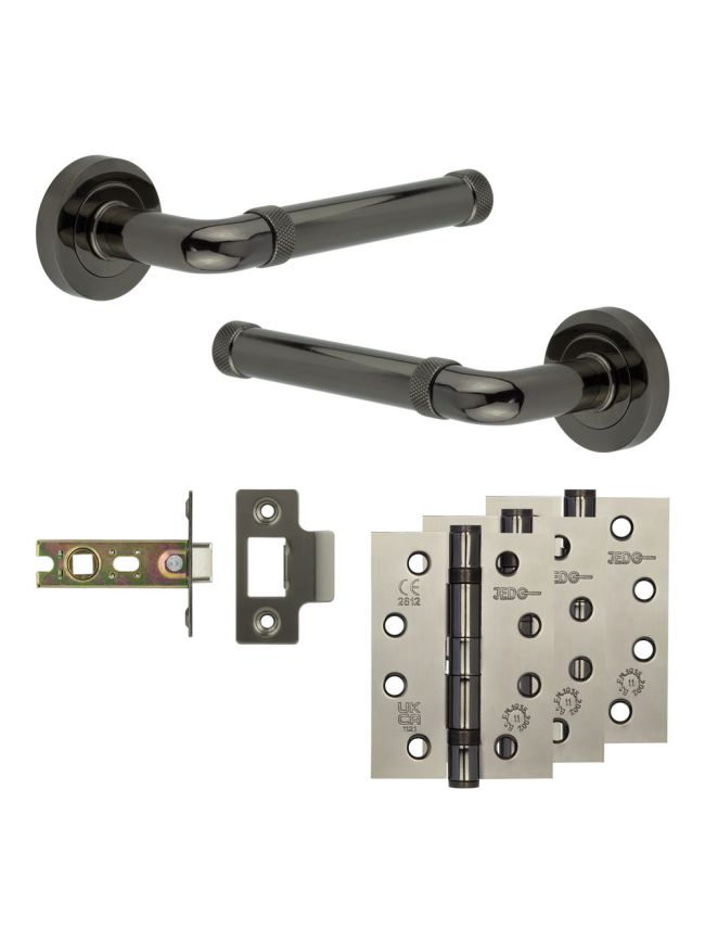 Complete Midtown Door Handle Pack - Internal Doors - Black Nickel - 64mm / 4-inch Hinges - JE-G1A-BN