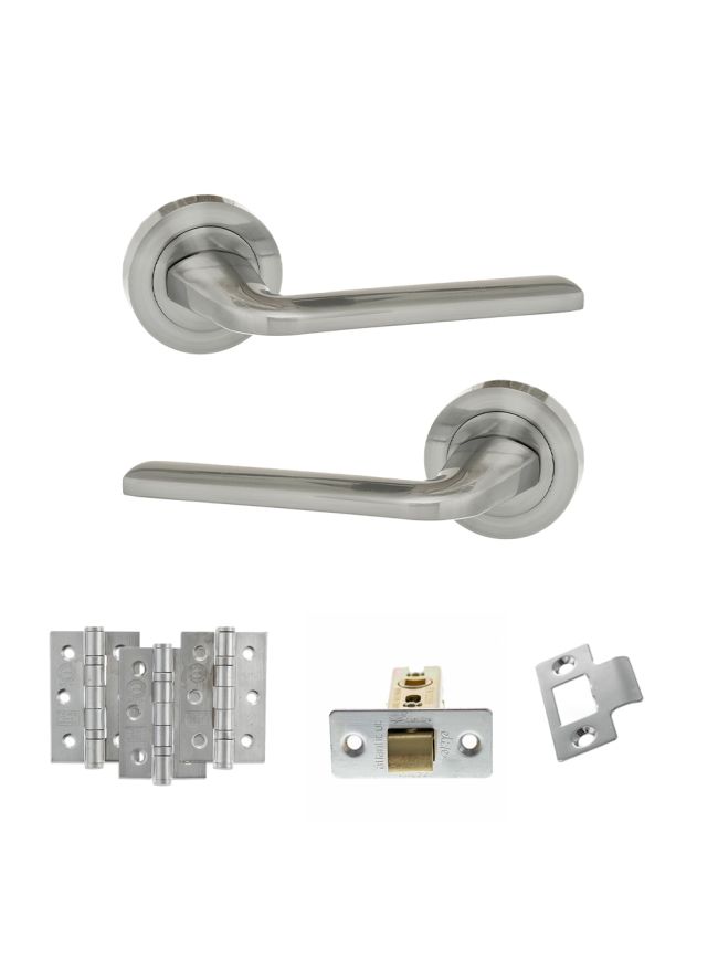 Eco Surf Door Handle Pack (Latch Set - 2.5" CE Latch, 3" Fire Rated Hinges x3) - Satin Chrome