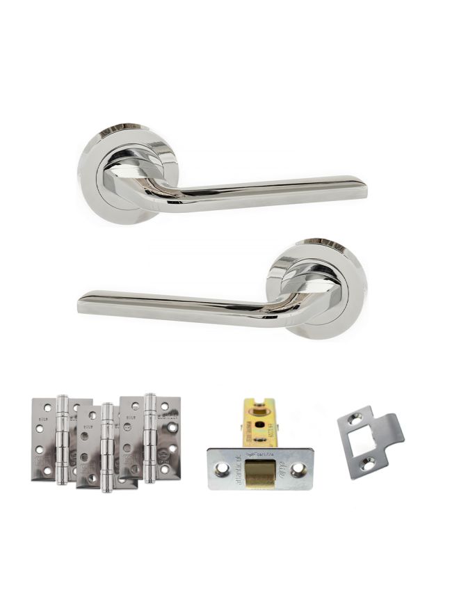 Eco Surf Door Handle Pack (Latch Set - 2.5" CE Latch, 4" Fire Rated Hinges x3) - Polished Chrome