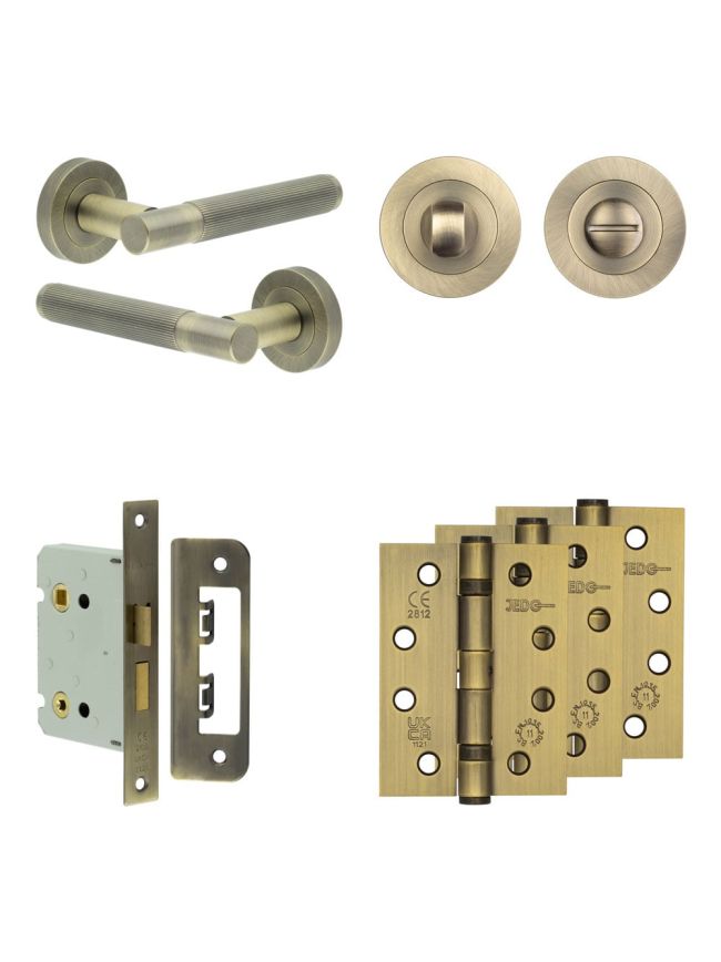 Complete Venice Door Handle Pack - Bathroom - Antique Brass - By Frelan Hardware - JE-F6A3-AB