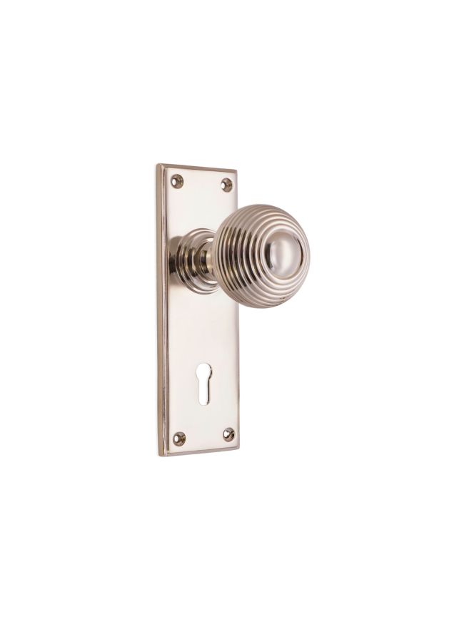 Beehive Knob on Backplate Lock Polished Nickel