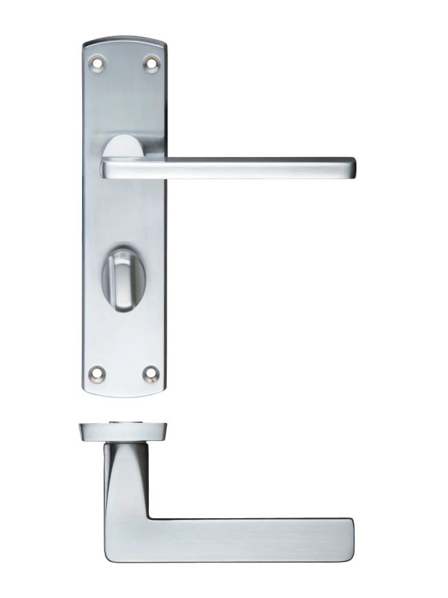 Zoo Hardware Leon lever on bathroom backplate - Satin Chrome