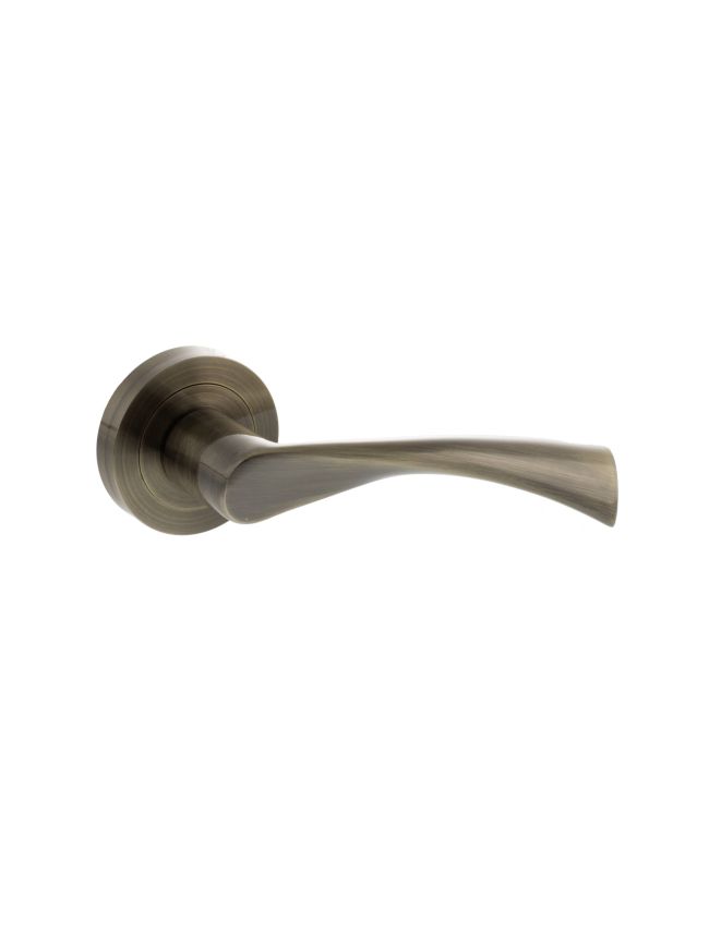 STATUS Colorado Lever Door Handle on Round Rose - Antique Brass (Pair)