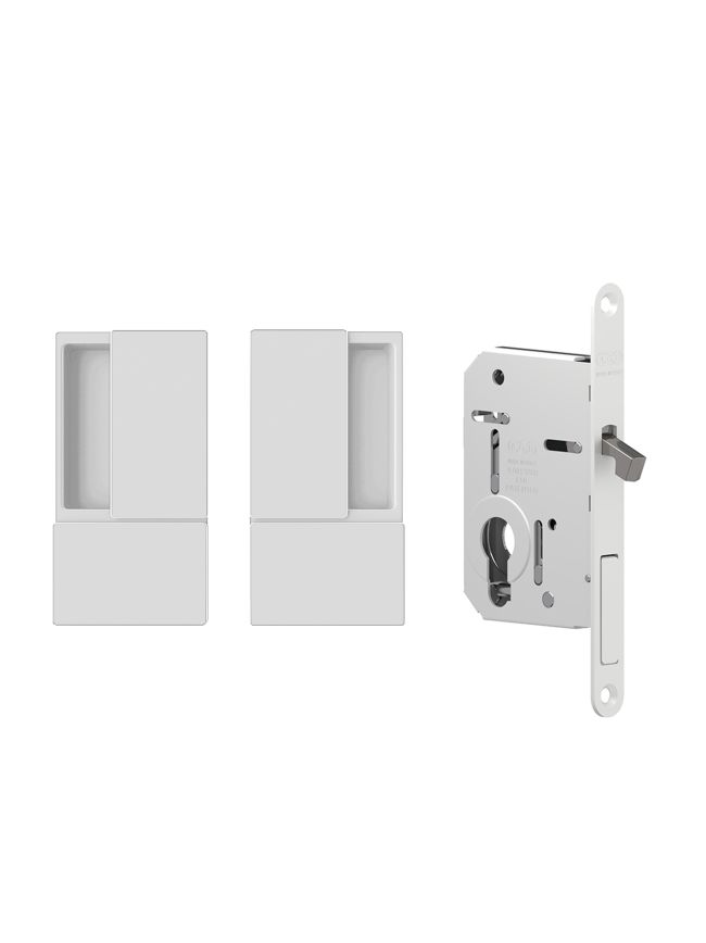 AGB Wave Flush Pocket Door Handle & Euro Profile Lock Set - White