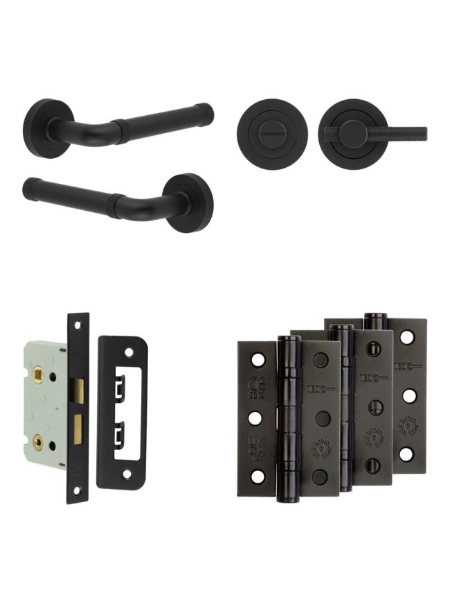 Complete Midtown Door Handle Pack - Bathroom - Black - By Frelan Hardware - JE-G5B1-MB
