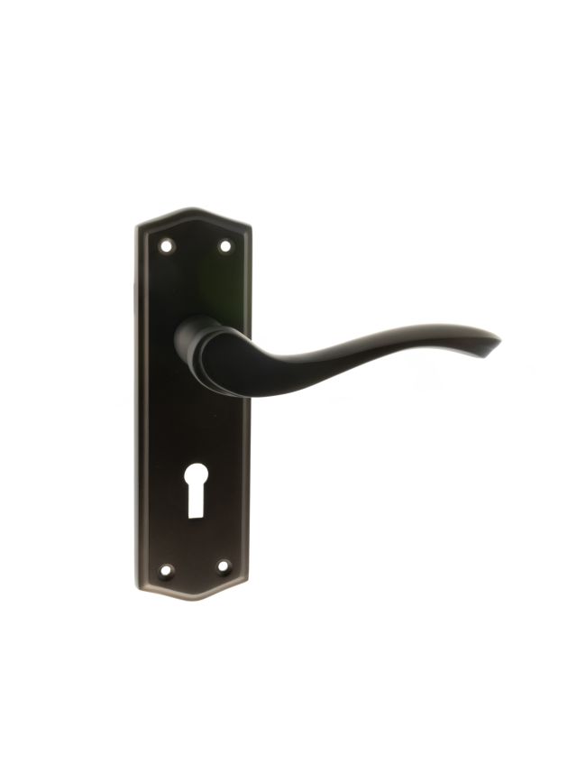 Old English Warwick Key Lever Door Handle on Backplate - Urban Dark Bronze (Pair)